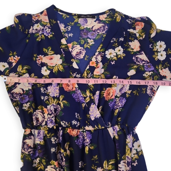 Honey Punch/Lulus That's A Wrap Navy Blue Floral Print Dress - Picture 6 of 8